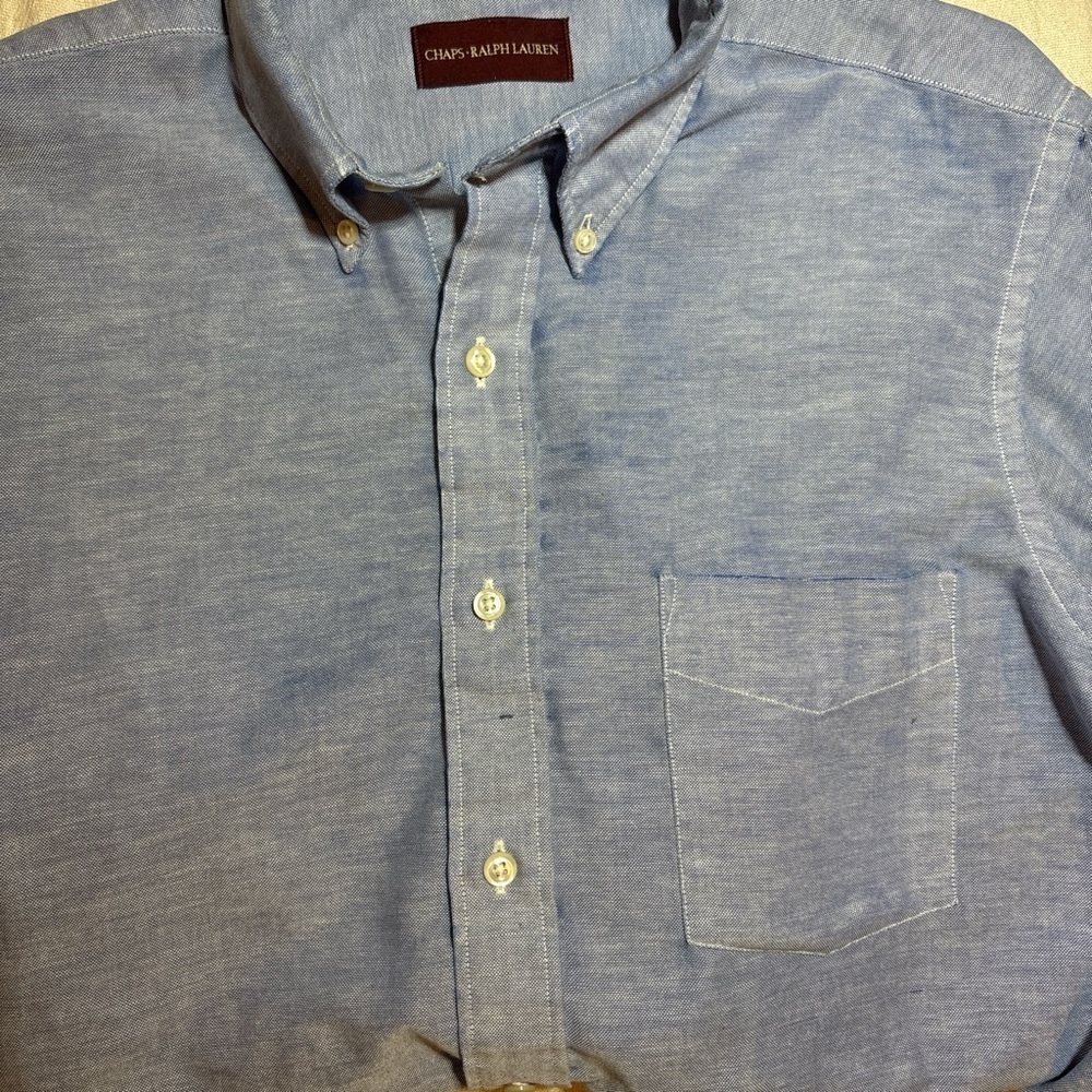 VTG Y2K Chaps Ralph Lauren Blue Oxford OCBD Shirt 15.5 32/33 Button-Down - Picture 7 of 7